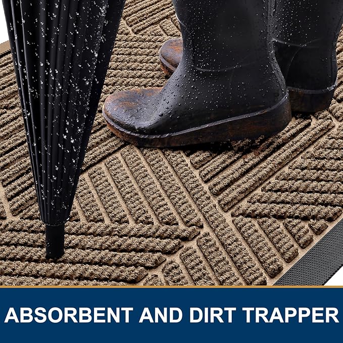 Kitinjoy Front Door Mat Outside Entrance, Sturdy Natural Dirt Trapper, Heavy Duty Rubber Doormat, Low Profile Non-Slip Backing, Easy Clean Floor Mat for Indoor Outdoor Entry, 35X23 Inch, Coffee