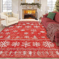Christmas Area Rug 8x10 Living Room Rugs, Machine Washable Boho Christmas Tree Snowflake Rug Non-Slip Soft Low Pile Holiday Indoor Rugs for Bedroom Kitchen Dining Room Office(Xmas Red, 8'x10')