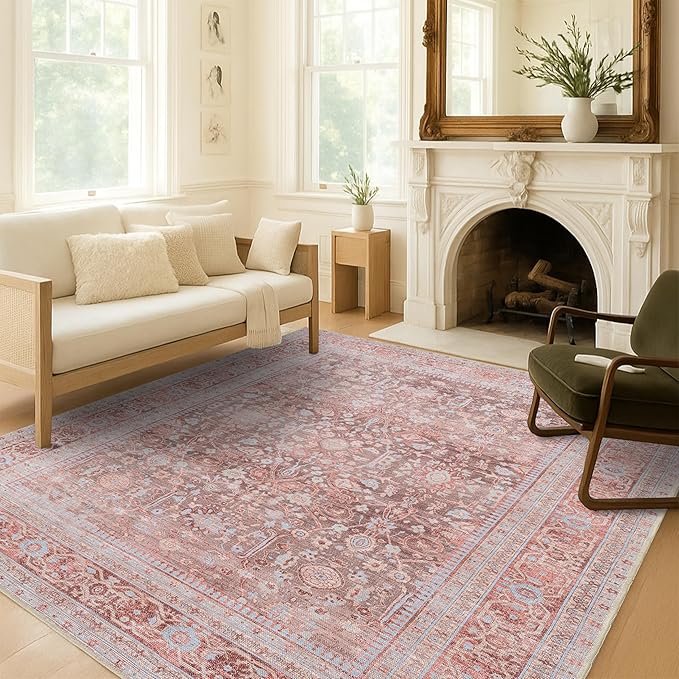 Fame Living Washable Area Rug. Modern Farmhouse. Vintage. Turkish. Bohemian. Distressed. Oriental. Traditional. Rugs for Living Room. Dining. Bedroom. Office. Entryway. Foyer. (860TT, 5' x 6'9")