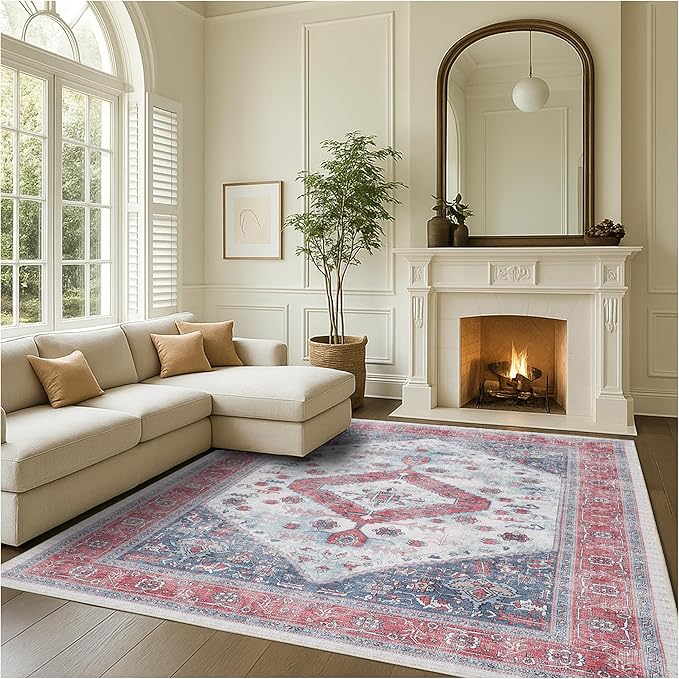 Fame Rugs Turkish Rug. Washable Vintage Oriental Antique Inspired Traditional Doormat Small Modern Area Rugs Luxury Entryway Entry Bedroom Bathroom Kitchen (402RN, 2'5 x 6'9)