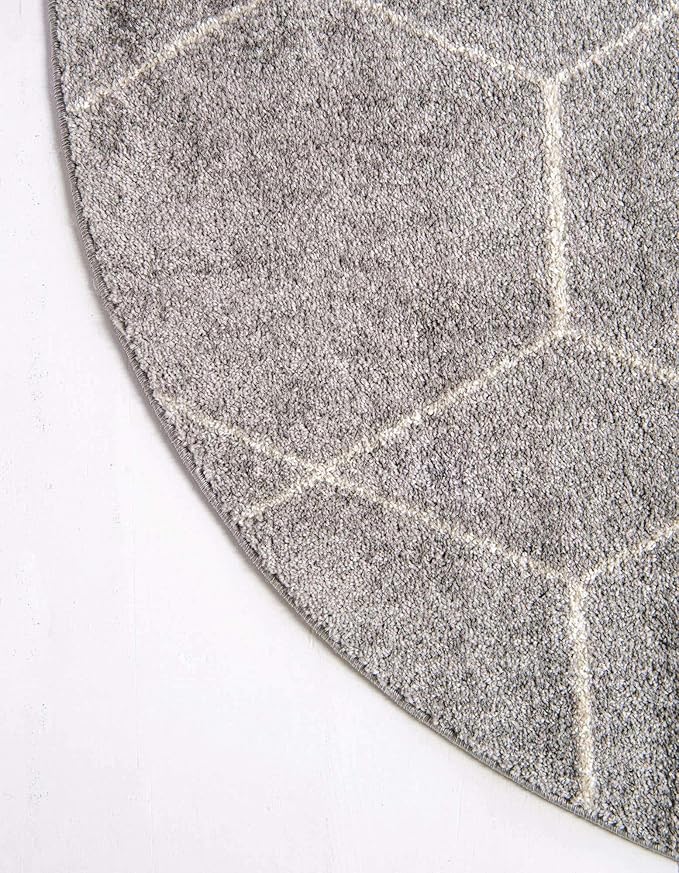 Unique Loom Trellis Frieze Collection Area Rug - Geometric (5' 1" Round Light Gray/Ivory)