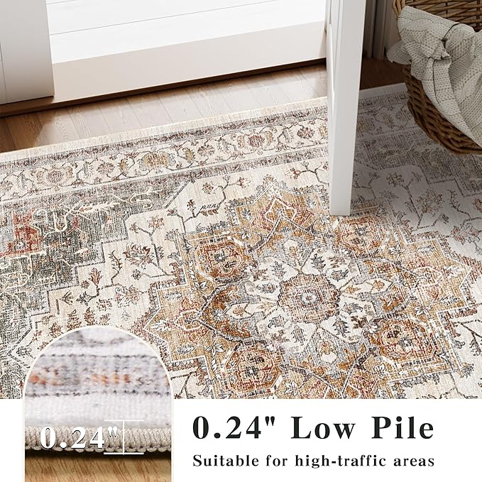 Area Rug 2x3 Entryway Rug Soft Washable Doormat Non Slip Low Pile Lightweight Carpets Indoor Faux Wool Small Rug for Entrance, Kitchen, Bedroom, Living Room
