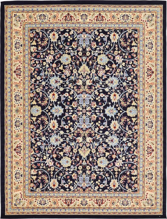 Unique Loom Sialk Hill Collection Area Rug - Washington (9' x 12' 2" Rectangle Navy Blue/Cream)
