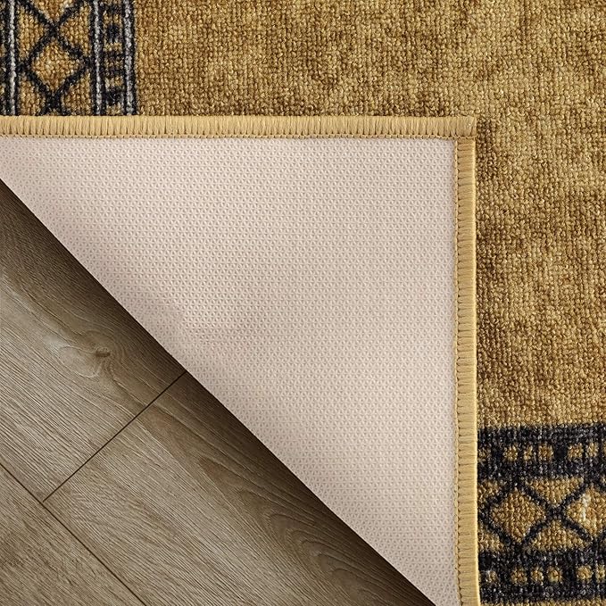 Antep Rugs Alfombras Modern Bordered 2x10 Non-Skid (Non-Slip) Low Profile Pile Rubber Backing Indoor Area Runner Rugs (Brown, 2' x 10')