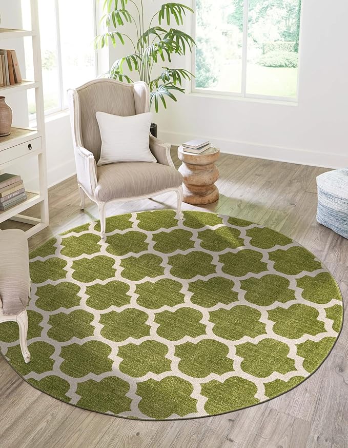 Rugs.com Lattice Collection Rug – 3 Ft Round Light Green Medium-Pile Rug Perfect for Kitchens, Dining Rooms