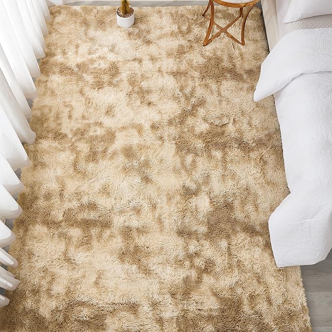 Andency Soft Area Rugs for Living Room Bedroom, 3x5 Non-Slip Fluffy Shag Carpet, Indoor Floor Fuzzy Shaggy Living Room Plush Rug for Kids Dorm Nursery Home Decor Aesthetic, Tie-Dyed Khaki