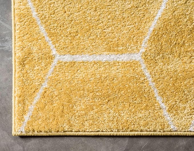 Unique Loom Trellis Frieze Collection Area Rug - Geometric (9' x 12' 2", Yellow/ Ivory)