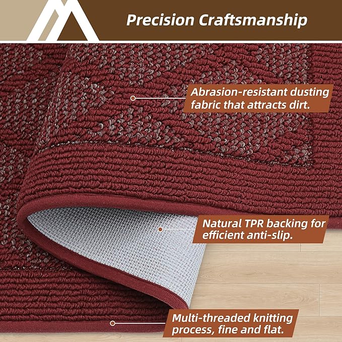 COSY HOMEER Non-Slip Door Mat 36"x60", Entryway Rugs Low Profile Absorbent Dirt Trapper Doormat for Front Entrance, Washable Polypropylene Entry Mat (Red)