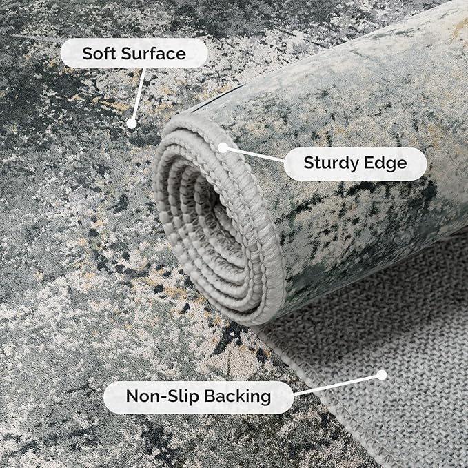 Small Rug with Abstract Pattern for Entryway Short Pile with Non-Slip Backing Throw Rugs, Foldable Kitchen Bathroom Rugs 2x3 FT Grey