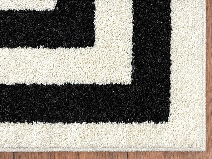 Abani Contemporary Black & Ivory 4' x 6' Area Rug, Contrasting Geometric Modern Stripe Symmetrical Living Room Carpet Rugs