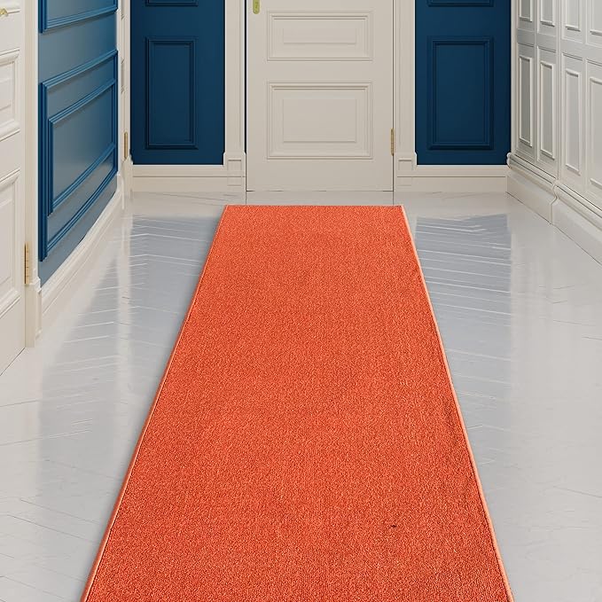 Custom Made Runner Rug Low Pile with Rubber Backing for Kitchen Foyer Hallway Entry Choose Your Length Size 26 Inch Wide Solid and Plain Orange Color (3 feet x 26 inch)