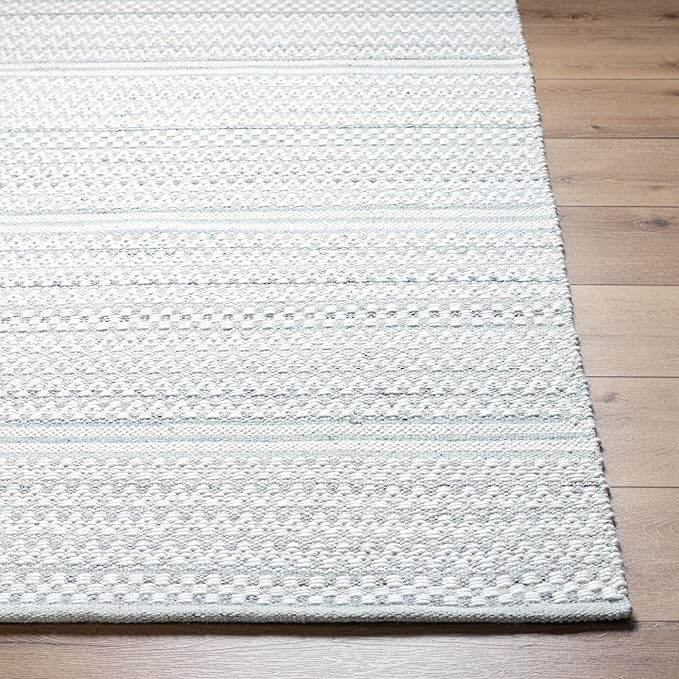 Mark&Day Wool Rugs, 6x9 Precious Solid and Border Cream/Charcoal Area Rug, Cream Grey Carpet for Living Room, Bedroom or Kitchen (6' x 9')