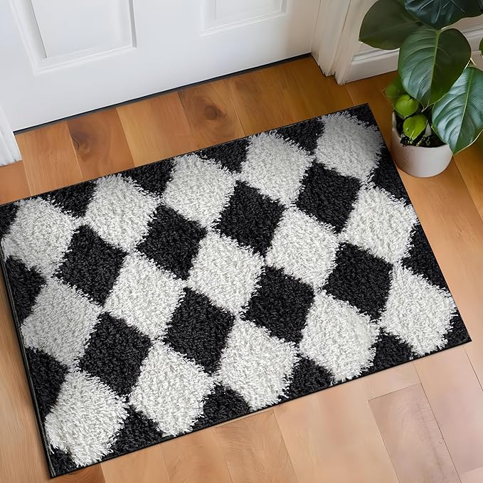 Rugshop Diamond Wave Pattern Shag Area Rug Anthracite Dark Gray 2' x 3' Ideal for Entryways, Kitchens, or Small Spaces