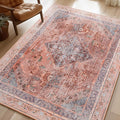 Phantoscope Washable Area Rug 4'x6' Non-Slip, Vintage Neutral Fall Rugs for Living Room, Bedroom, Dining Room, Distressed Boho Medallion Pattern, Low-Pile Foldable Floor Carpet, Rust Orange