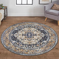 KOZYFLY Boho Round Rug 5 Ft Rugs for Entryway Washable Circle Rug Non Slip Doormat Gold Navy Printed Faux Wool Vintage Round Entryway Rug Floor Carpet Round for Entrance, Bedroom