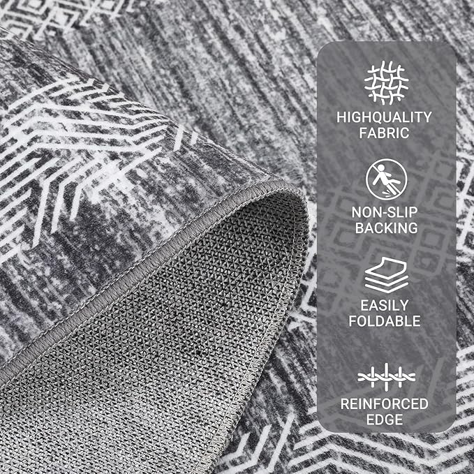 GarveeHome Modern Geometric Area Rug 5x7 Distressed Bordered Rug Washable Non Slip Floor Carpet Non Shedding Thin Rug, Soft Low Pile Rug, Contemporary Gray Rug for Dining Room, Living Room