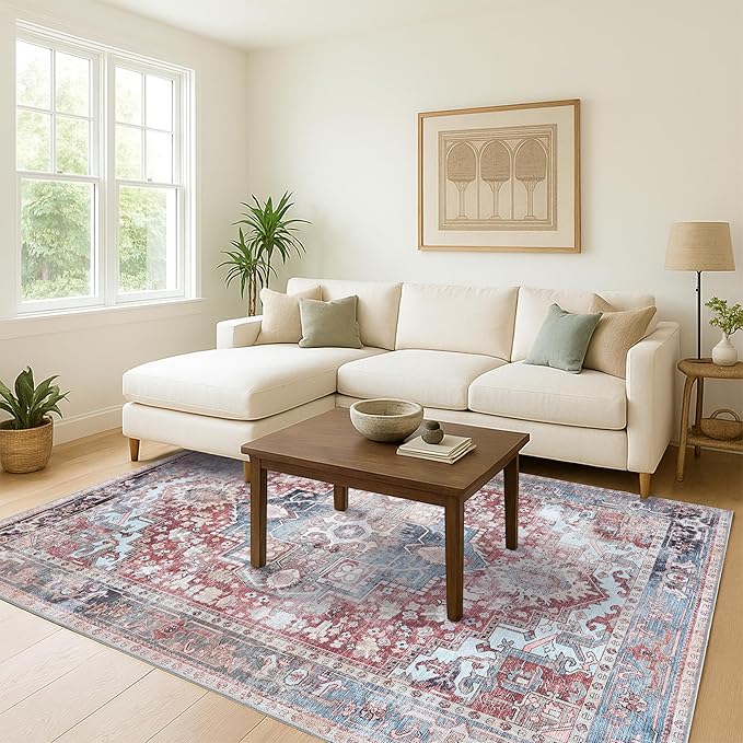 Washable Area Rug. Modern Farmhouse. Vintage. Turkish. Bohemian. Distressed. Oriental. Traditional. Rugs for Living Room. Dining. Bedroom. Office. Entryway. Foyer. (858RM, 2'5" x 4'9")