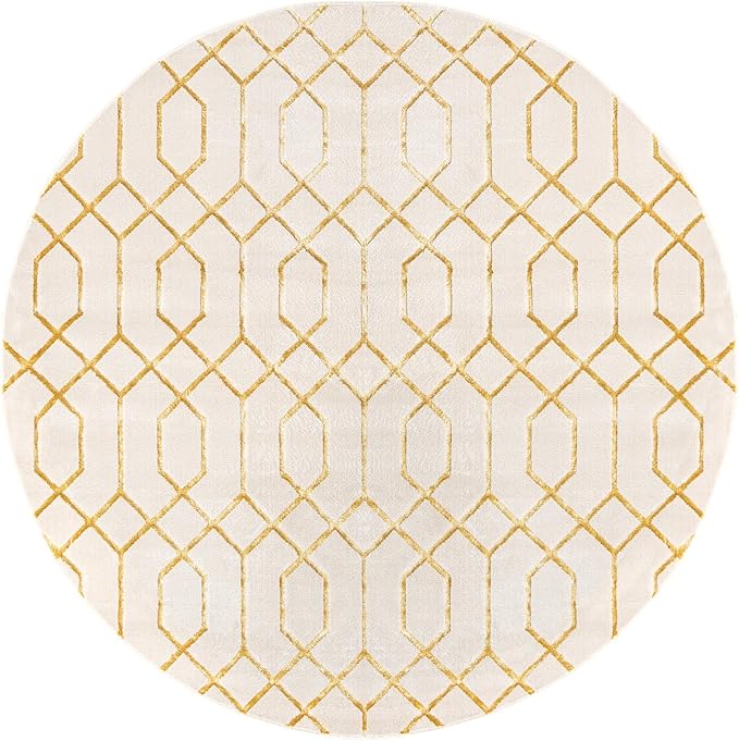 Marilyn Monroe Glam Collection Area Rug - Trellis (7' 10" Round, White Gold/ Gold)