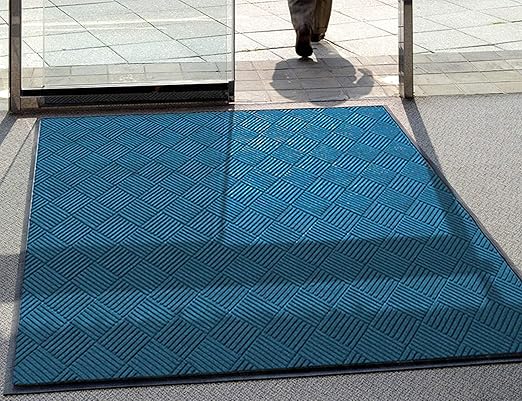 WaterHog Diamond | Commercial-Grade Entrance Mat with Rubber Border – Indoor/Outdoor, Quick Drying, Stain Resistant Door Mat (Medium Blue, 3' x 6')