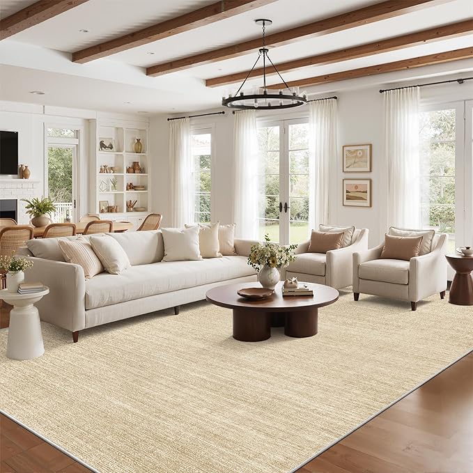 Art&Tuft Washable Rugs 9x12, Low Pile Area Rugs 9x12 Living Room - Non Slip and Stain Resistant Soft Thin Rug for Bedroom, Dining Room, Kitchen, Office, Brown