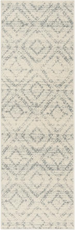SAFAVIEH Adirondack Collection Runner Rug - 2'6" x 6', Ivory & Light Blue, Modern Diamond Distressed Design, Non-Shedding & Easy Care, Ideal for High Traffic Areas in Living Room, Bedroom (ADR131T)