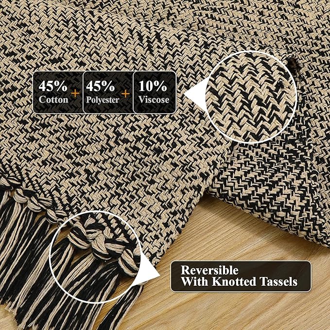 Collive Washable Kitchen Runner Rug, Modern Farmhouse Hand Woven Entryway Rugs Non Slip, Cotton Reversible Bathroom Carpet for Bedroom Hallway Foyer Back Door Decor, Natural/Black 2 x 4.3 ft