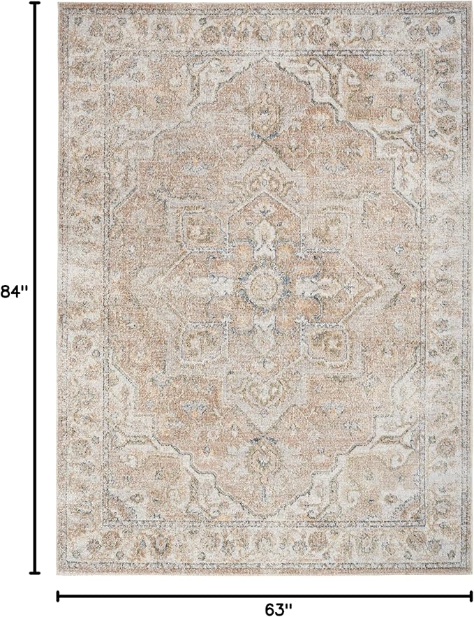 Nourison Home Astra Machine Washable Beige 5'3" x 7' Area Rug - Easy Clean, Non Shedding, Bed Room, Living Room, Dining Room, Kitchen (5' x 7')