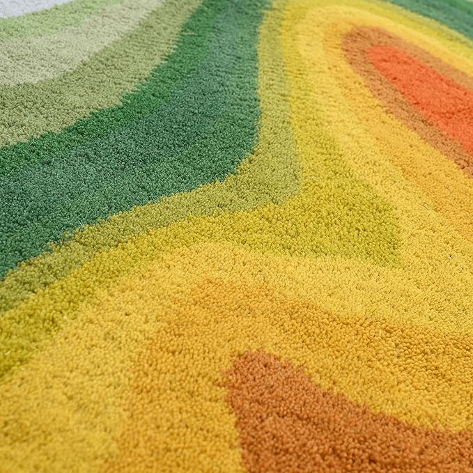 Irregular Shaped Handmade Wool Area Rug | Modern Colourful Stripe Premium Carpet | Perfect for Living Room, Bedroom, Dining Room & Home Decor (Rainbow, 6x6 ft)