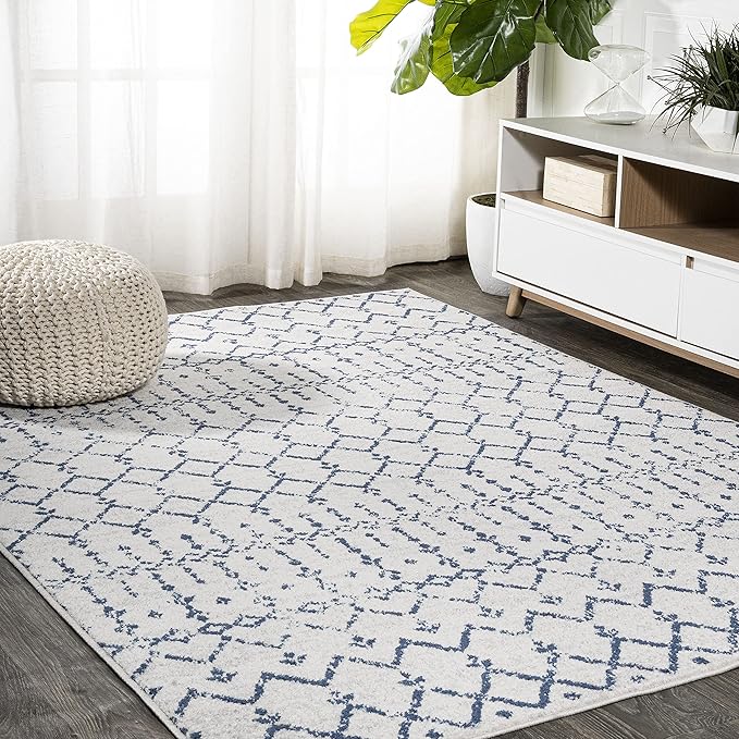 JONATHAN Y Boho Vintage Diamond Cream/Navy Indoor Area Rug 9X12 ft, Moroccan Hype for Living Room, Bedroom, Kitchen, Office, Easy-Cleaning, High Traffic, Pet-Friendly, Non-Shedding (MOH101F-9)
