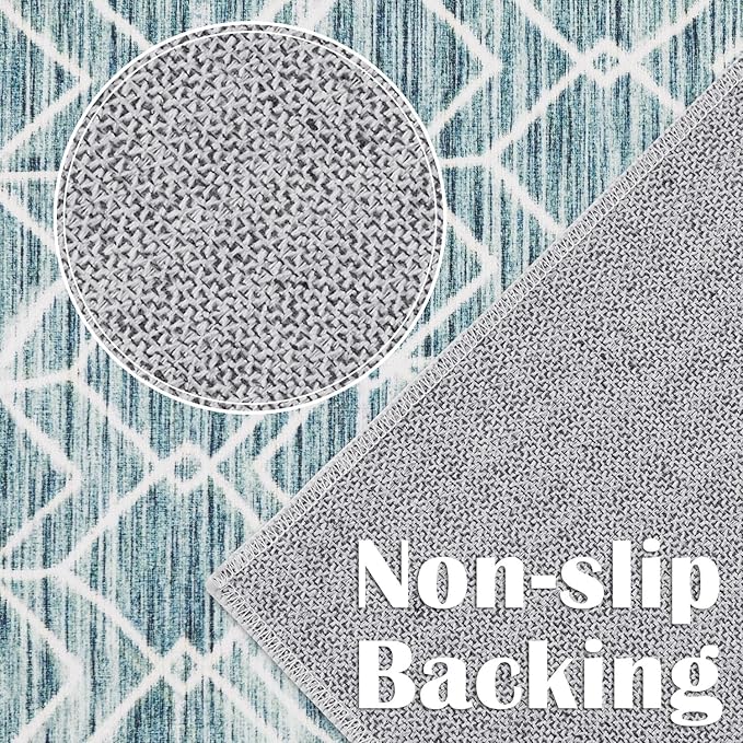 jinchan 3x5 Area Rugs for Entryway - Machine Washable Modern Rug Kitchen Stain Resistant Non-Slip Ultra-Thin Low-Pile Geometric Carpet for Entrance Bedroom Living Room (3x5ft, Teal Blue)