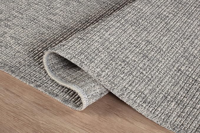 Beverly Rug Easy Jute Gray Rug 5x7 Solid Washable Durable Outdoor Indoor Area Rugs for Living Dining Room Patio Office Stain Resistant Non Shedding Casual Indoor Outside Carpet (5 x 7 Gray)