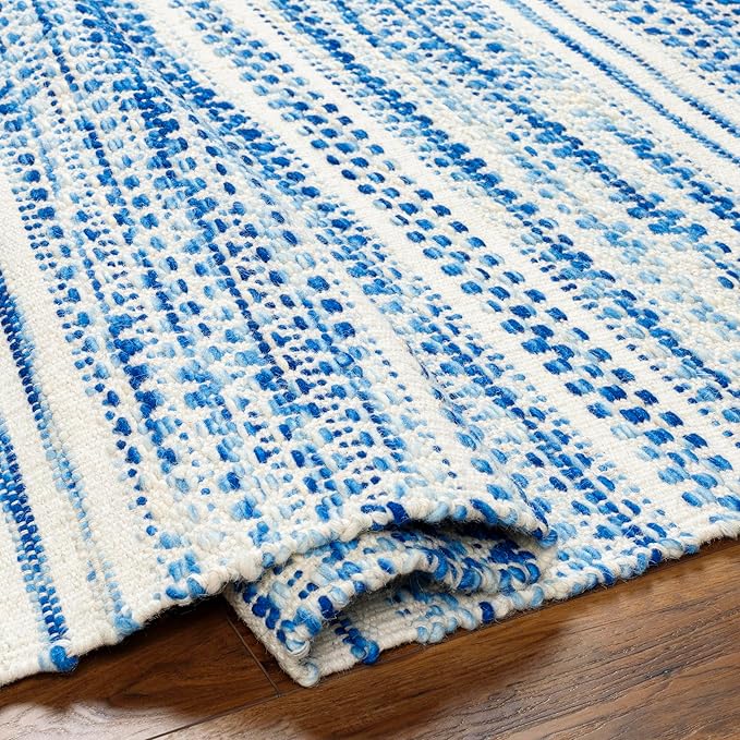Mark&Day Wool Rugs, 8x10 Marie Global Dark Blue Area Rug, Blue Beige Carpet for Living Room, Bedroom or Kitchen (8' x 10')