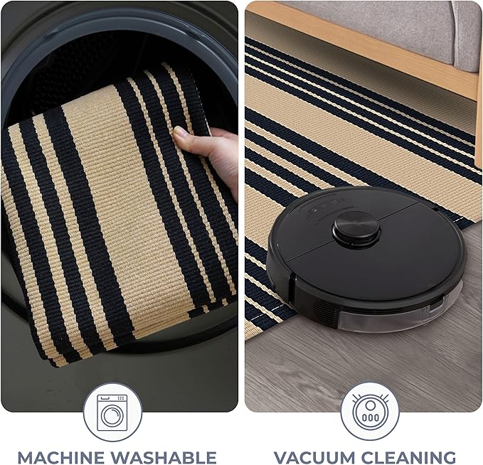 KOZYFLY Striped Front Door Mat 3x5 Ft Brown and Black Front Door Rug Cotton Washable Indoor Outdoor Rug Doormats Outdoor Striped Area Rugs for Kitchen Entryway Front Porch