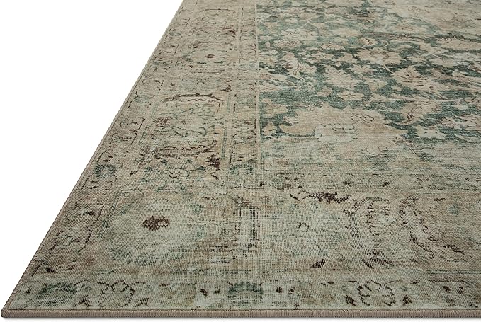 Loloi Magnolia Home by Joanna Gaines Sinclair Collection SIN-05 Jade/Sand 3'-6" x 5'-6", .25" Pile Height, Machine Washable, Accent Rug