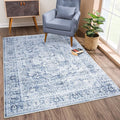 Bloom Rugs Washable Non-Slip 9' x 12' Rug - Ivory/Denim Blue Traditional Medallion Area Rug for Living Room, Bedroom, Dining Room, and Kitchen - Exact Size: 9' x 12'