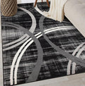 Rugshop Modern Wavy Circles Design Area Rug, Fade-Resistant Carpet for Entryway, Home Office, or Bedroom, Black, 3'3" x 5'