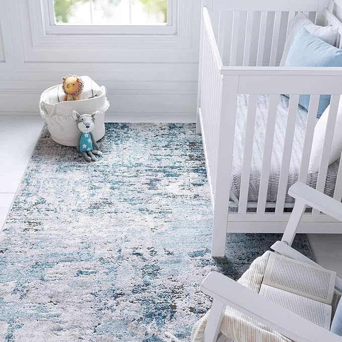 Rugs.com Leipzig Collection Area Rug – 7X10 Blue Low-Pile Rug Perfect for Bedrooms, Dining Rooms, Living Rooms