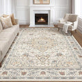 7x10 Area Rug Living Room: Washable Boho Large Neutral Vintage Soft Rugs Stain Resistant Farmhouse Non-Slip Indoor Floor Carpet for Bedroom Nursery Kids Playroom Office Dining Room- Cream Blue