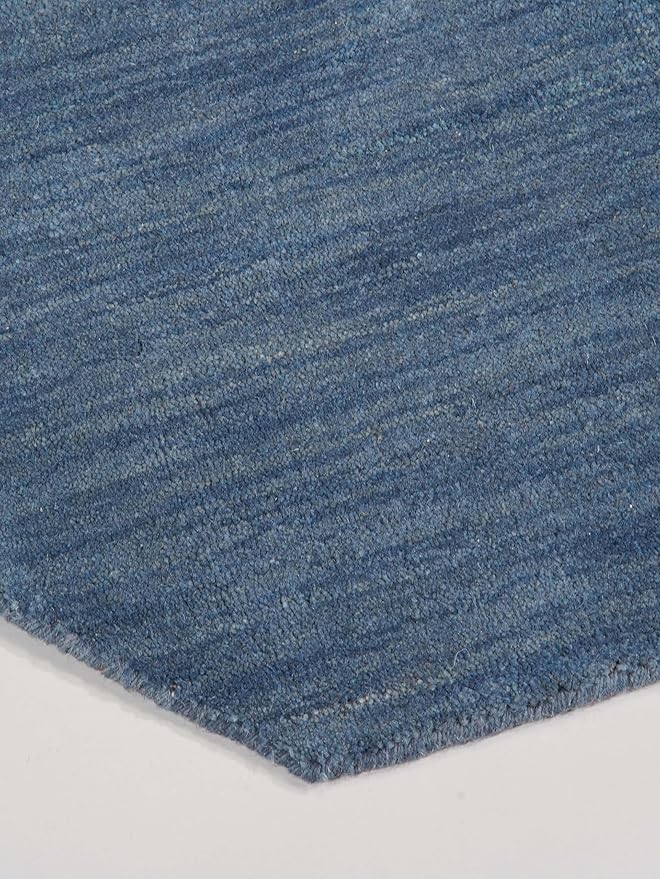Hand Knotted Loom Wool ECO-Friendly Area Rugs - 8'x8', Octagon, Blue Color, Solid Plain Design, High Pile Thick Handmade Anti Skid Area Rugs for Living Room, Bed Room (L00111)