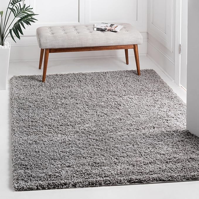 Unique Loom Solid Shag Collection Area Rug (3' 3" Square, Cloud Gray)