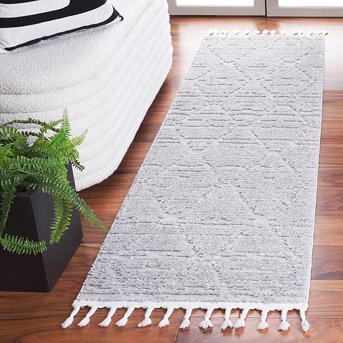 SAFAVIEH Marrakesh Collection Runner Rug - 2'2" x 10', Grey, Moroccan Boho Tribal Tassel Design, Non-Shedding & Easy Care, Ideal for High Traffic Areas in Living Room, Bedroom (MRK517F)
