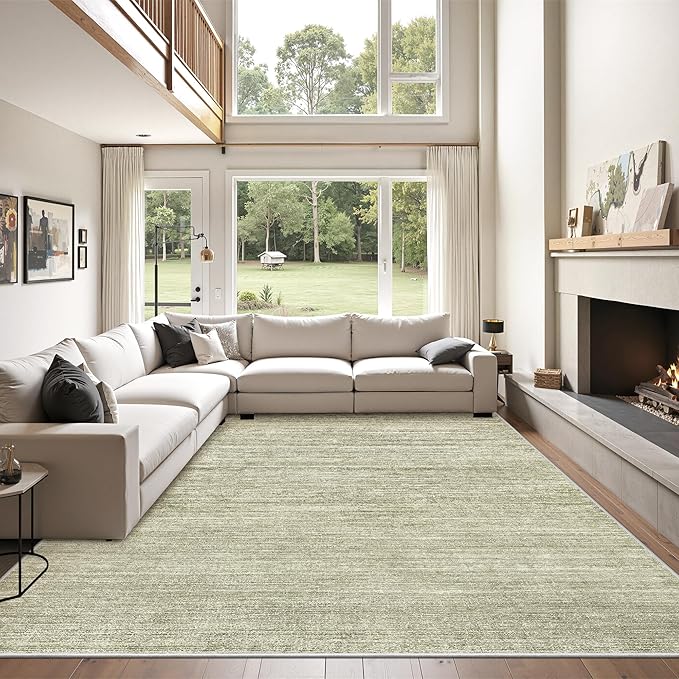 Art&Tuft Washable Rugs 6x9, Low Pile Area Rugs for Living Room - Non Slip and Stain Resistant Soft Thin 6x9 Rug for Bedroom, Dining Room, Kitchen, Office, Green