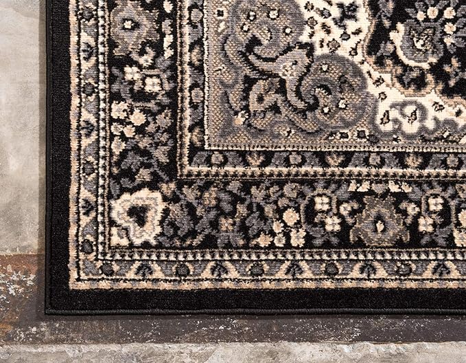 Unique Loom Reza Collection Traditional Persian Style Area Rug, 9 ft 10 in x 13 ft, Black/Beige