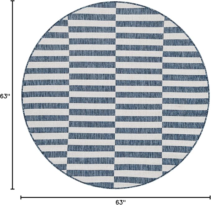 Unique Loom Outdoor Striped Collection Area Rug - Striped (5' 3" Round Blue/Ivory)