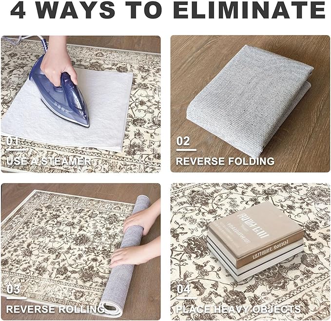 KILOCOCO Hallway Runner 2x8 Rug Runner Printed Vintage Floral Washable Kitchen Runners Non-Slip Rubber Backed Runners for Hallways Laundry Room Distressed Boho Rugs for Entryway Bedroom, Beige/Brown