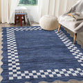 GarveeHome 10x13 Area Rug Large Living Room Scalloped Rug Non Slip Low Pile Bedroom Throw Carpet Soft Modern Bordered Dining Room Rug Stain Resistant Boho Carpet for Home Office, Blue