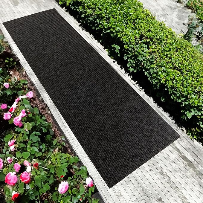 English Home Custom Size Non Slip Striped Design Durable Anti Slip Back Tough Pile Runner Rug for Hallway, Outdoor, Indoor, Commercial, Residential, Pool, Office (Dark Gray, 26" x 40')