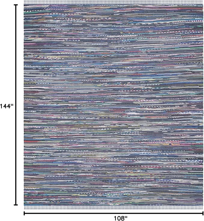 SAFAVIEH Rag Rug Collection Area Rug - 9' x 12', Purple & Multi, Handmade Boho Stripe Cotton, Ideal for High Traffic Areas in Living Room, Bedroom (RAR121D)