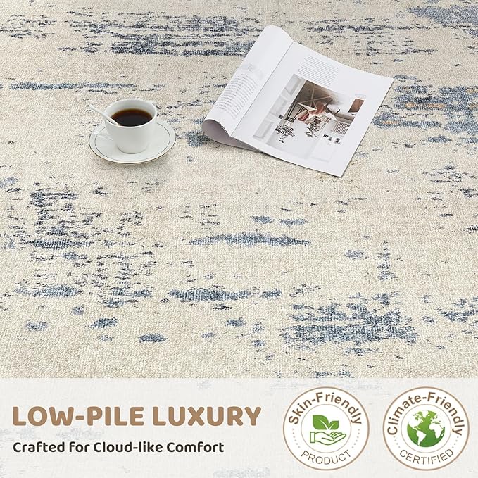 5x8 Area Rug Living Room Rugs - Washable Neutral Modern Abstract Soft Thin Rug Indoor Floor No Slip Rug Carpet for Bedroom Under Dining Table Home Office Decor - Blue/Light Brown