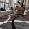 Rugshop Modern Wavy Circles Design Non-Shedding Area Rug, Carpet for Living Room, Dining Room, or Bedroom, Red, 7'10" x 10'2"
